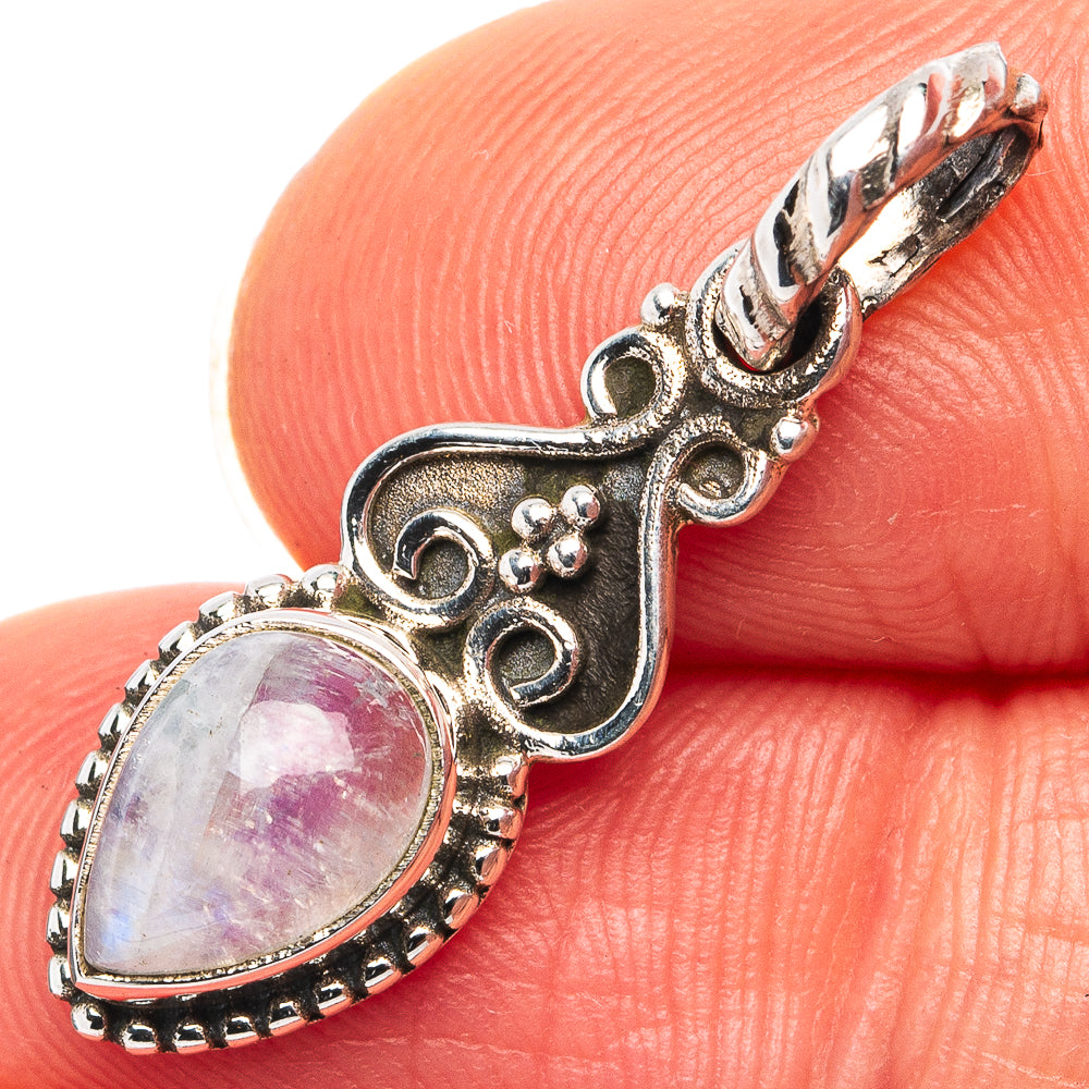Rainbow Moonstone Dainty Pendant 1 1/8" (.925 Sterling Silver)