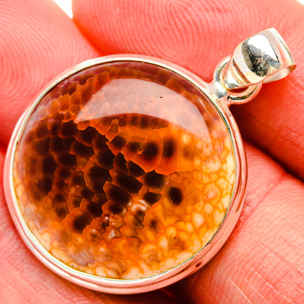 Fire Crab Agate Pendant 1 1/2" (925 Sterling Silver) PD38048