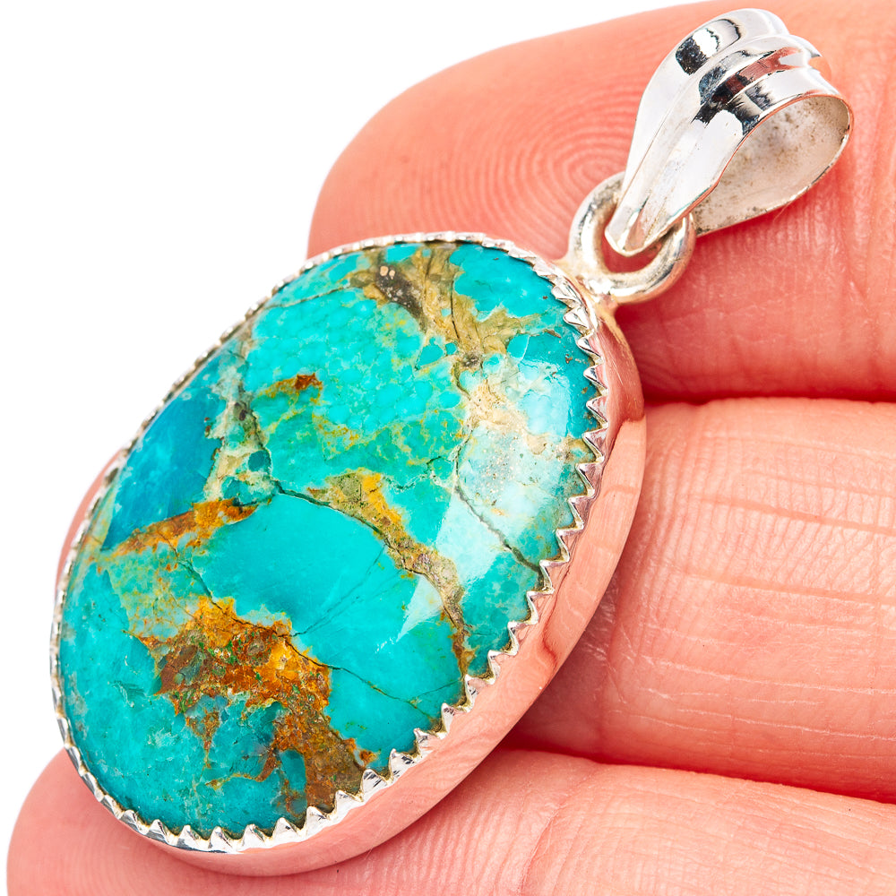 Kingman Turquoise Pendant 1 1/2" (.925 Sterling Silver)