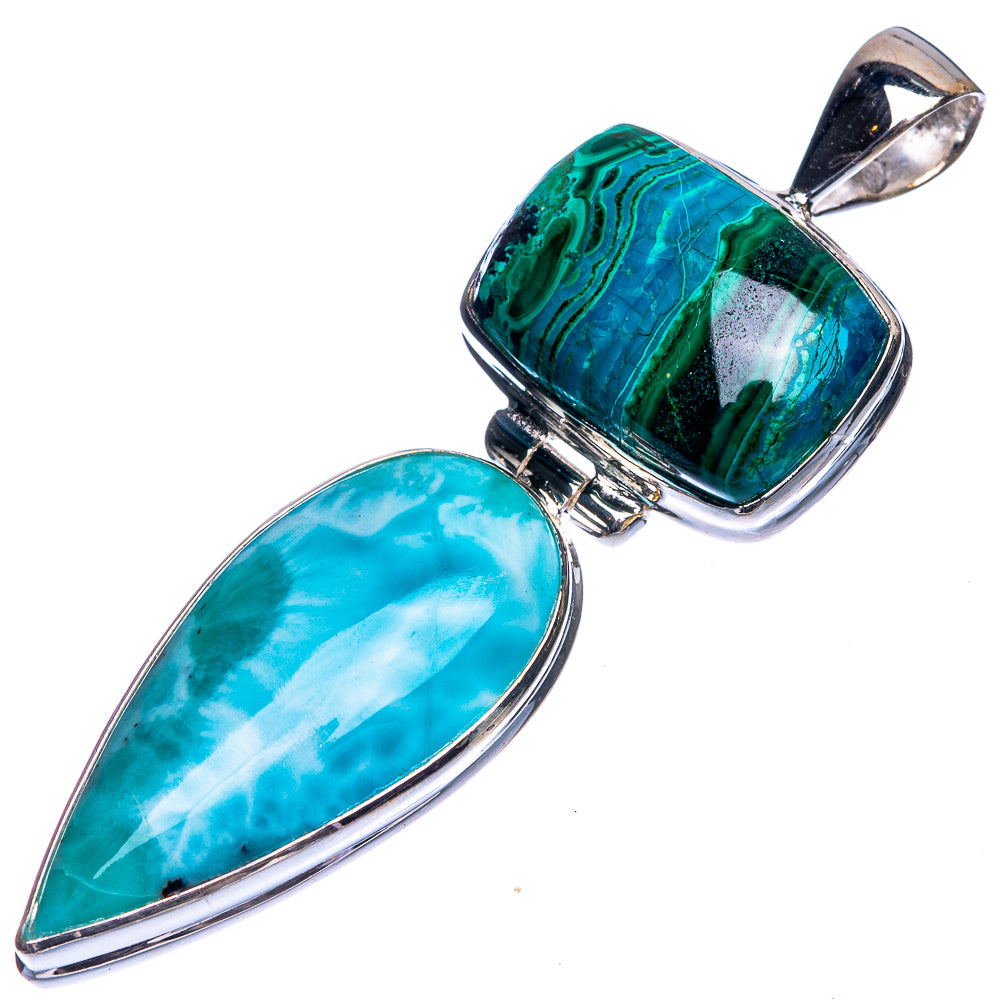 Larimar, Malachite In Chrysocolla Pendant 2 1/8" (925 Sterling Silver) P39344