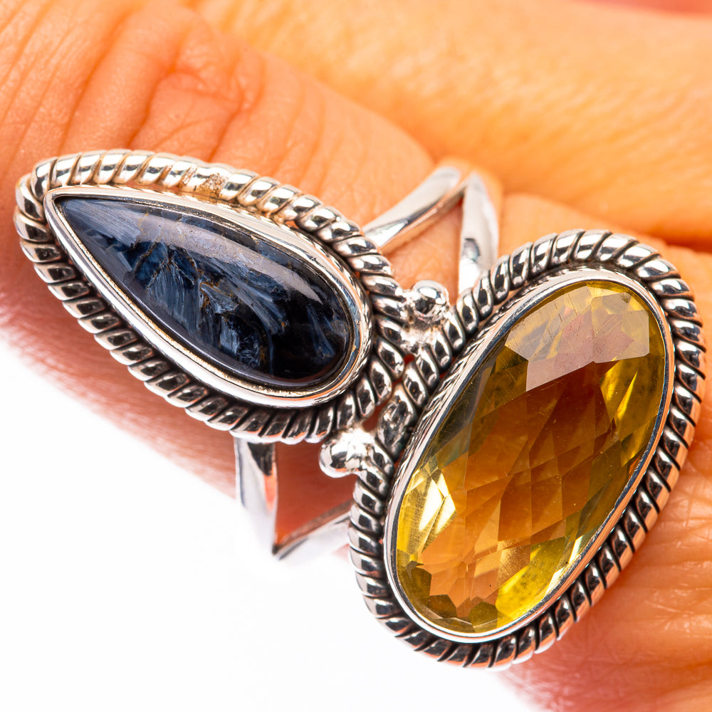 Large Lemon Quartz, Pietersite Ring Size 9.75 (925 Sterling Silver) R141244