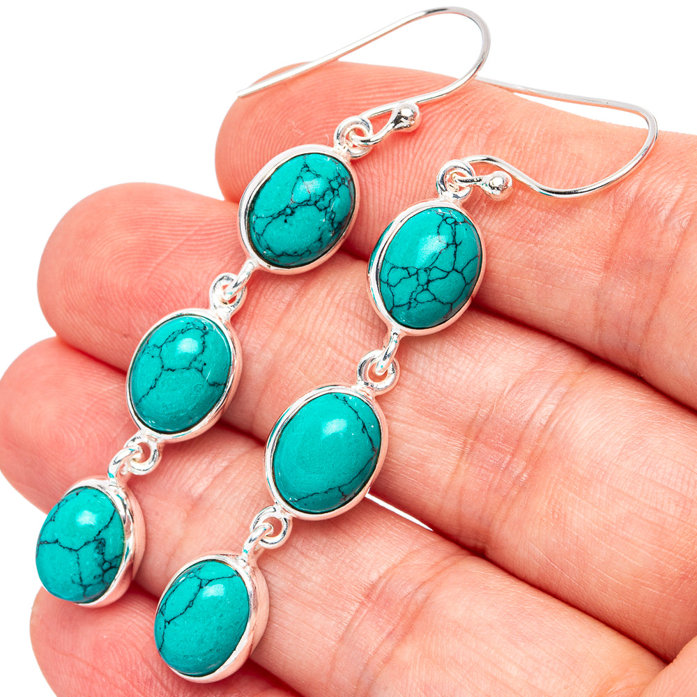 Turquoise Howlite Earrings 2 1/4" (925 Sterling Silver) E3039
