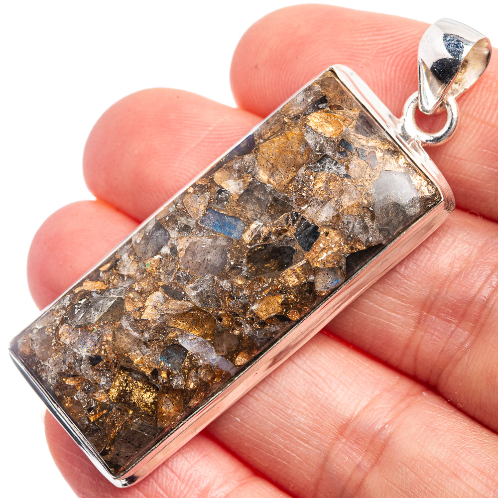 Copper Composite Rainbow Moonstone Pendant 2 1/8" (925 Sterling Silver) P39014