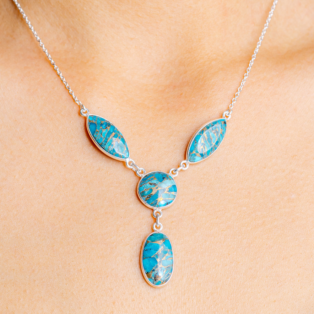 Blue Copper Turquoise Necklace 17 to 19" (.925 Sterling Silver)
