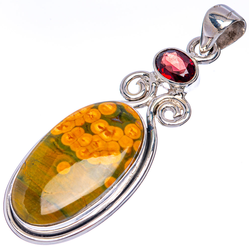 Ocean Jasper, Garnet Pendant 2" (925 Sterling Silver) P41408