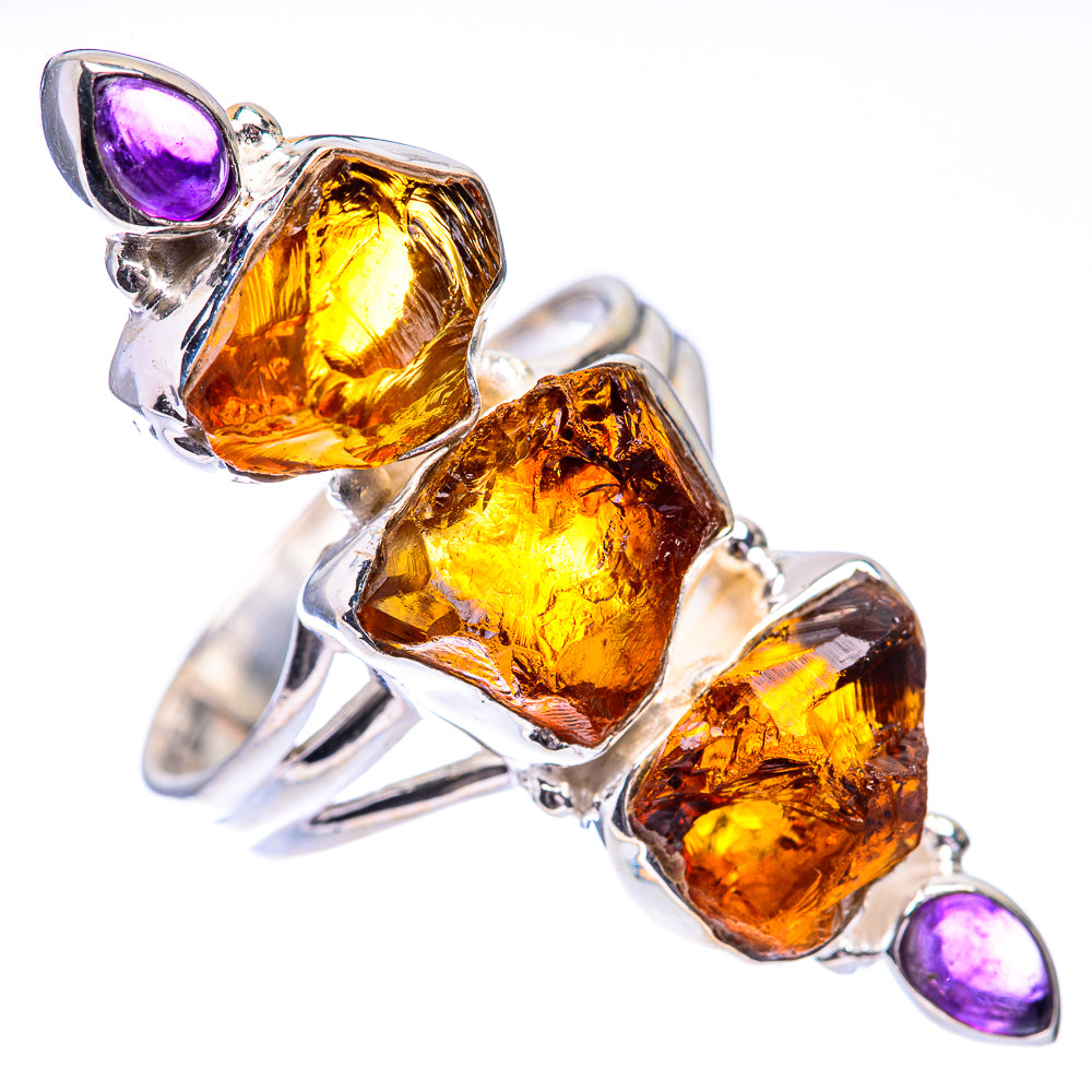 Large Raw Citrine, Amethyst Ring Size 11 (925 Sterling Silver) R140636