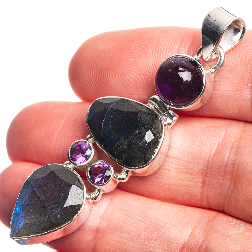 Labradorite, Amethyst 925 Sterling Silver Pendant 2 1/4"