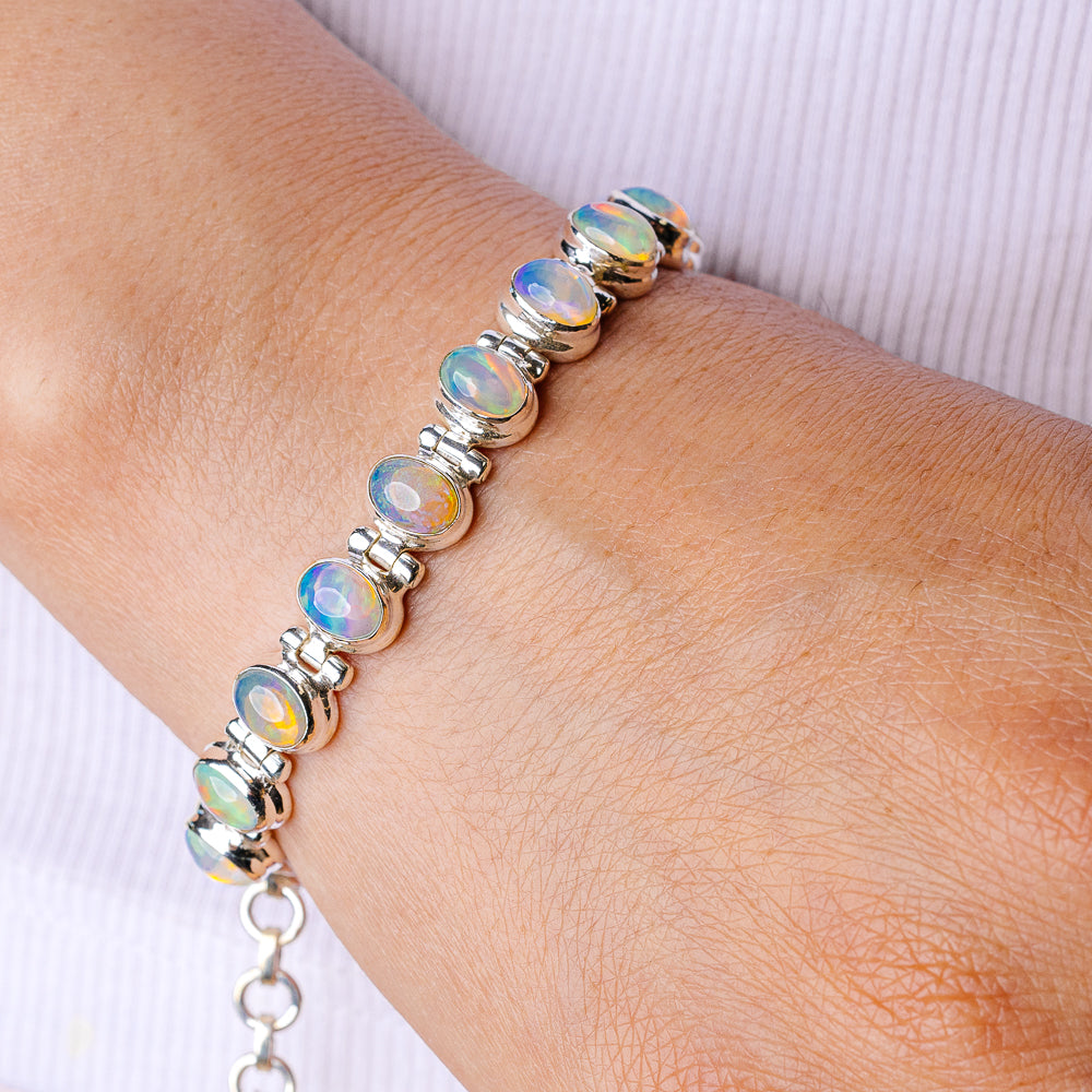 Ethiopian Opal Bracelet 6 3/8 To 8 1/8" (925 Sterling Silver) B90373