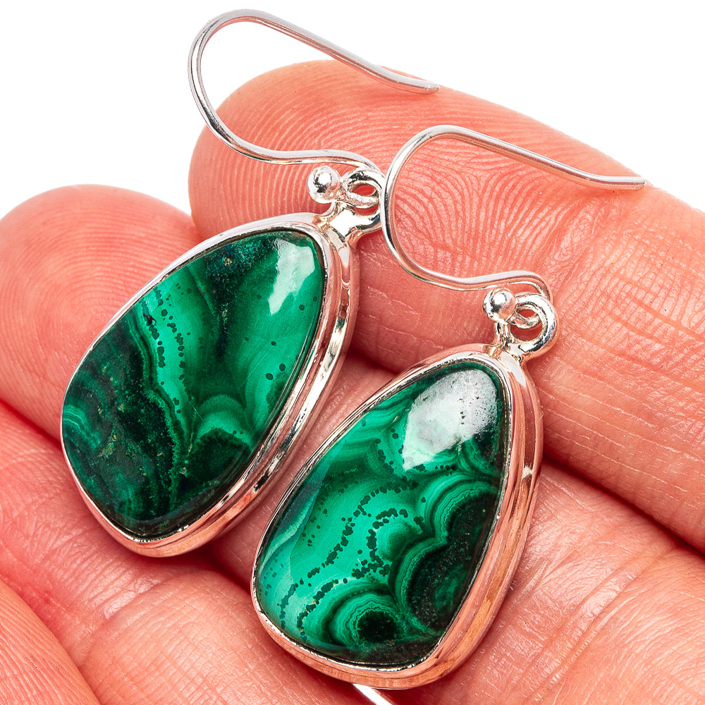Malachite Earrings 1 3/8" (.925 Sterling Silver)