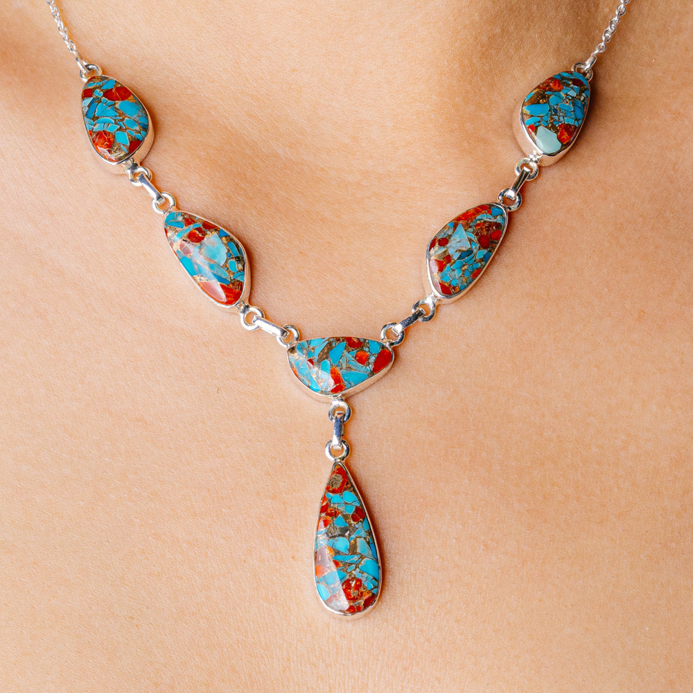 Ice Blue Dahlia Mohave Turquoise Necklace 20 to 21 1/2" (.925 Sterling Silver)