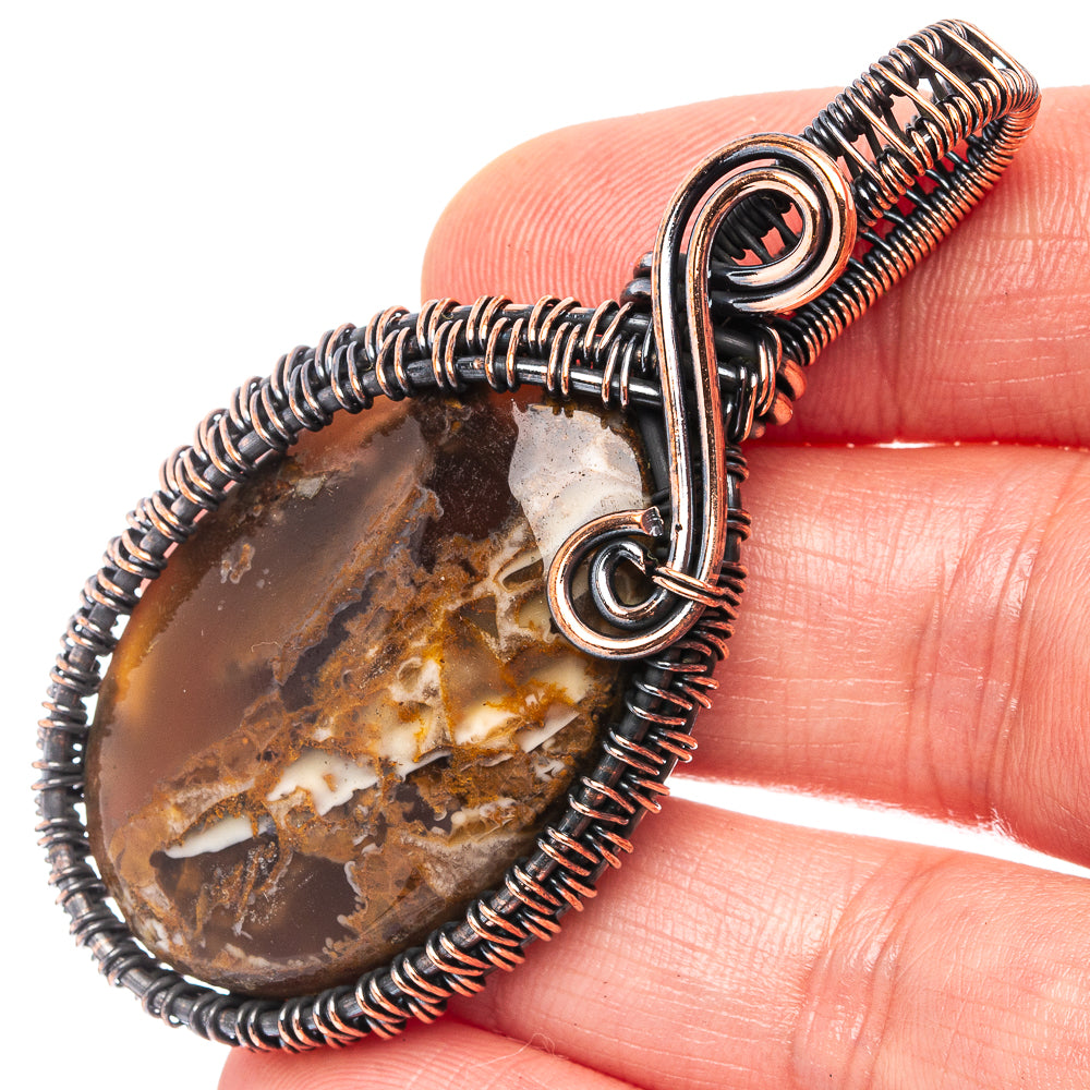 Plume Agate Wire Wrap Pendant 2 3/8" (Oxidized Copper)