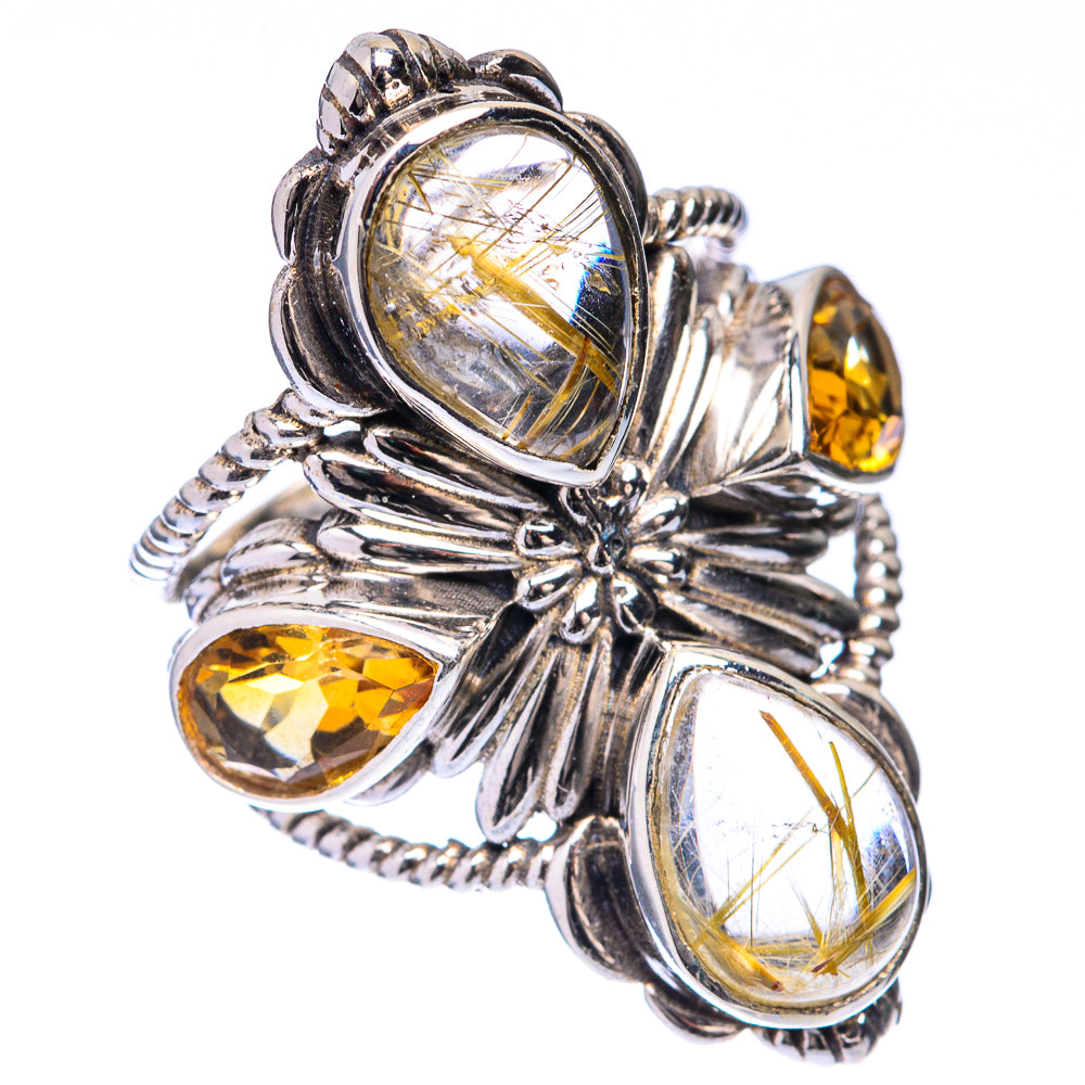 Large Rutilated Quartz, Citrine Ring Size 5.75 (925 Sterling Silver) R141685