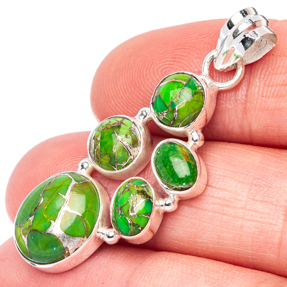 Green Copper Composite Turquoise Pendant 1 5/8" (925 Sterling Silver) P41037