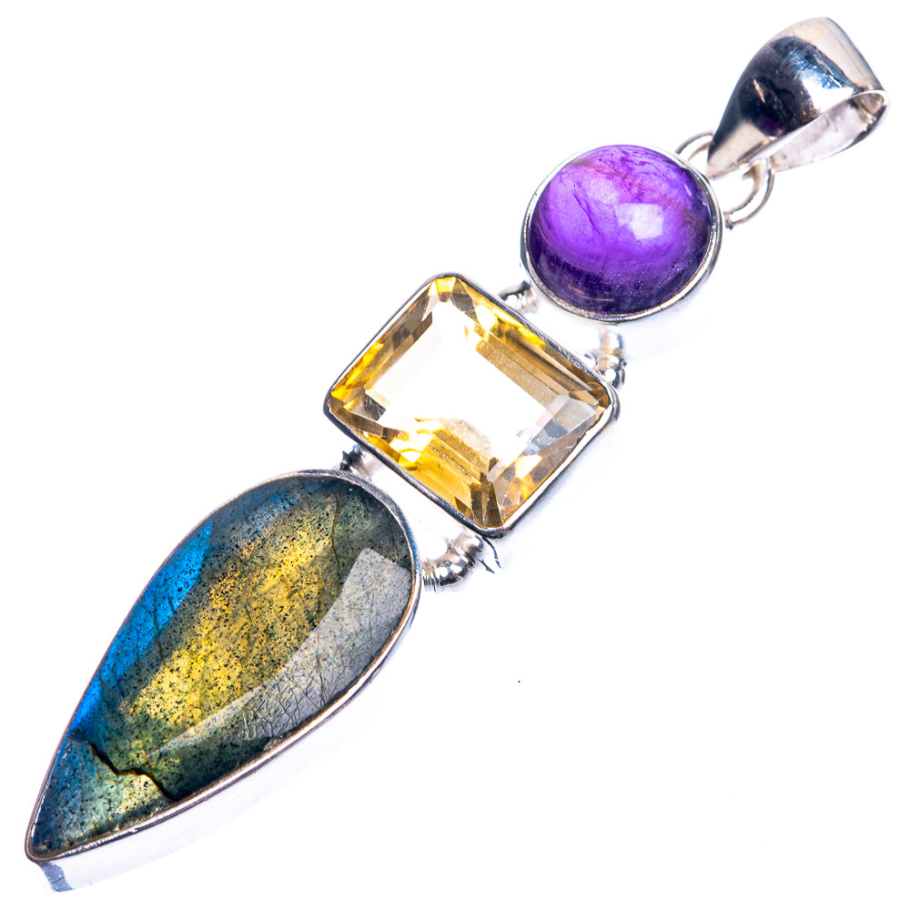 Labradorite, Citrine, Amethyst 925 Sterling Silver Pendant 2 1/8"