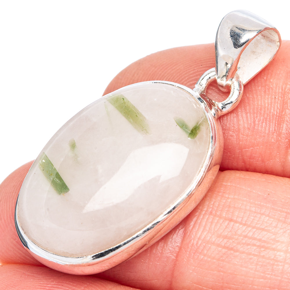 Green Tourmaline In Quartz Pendant 1 3/8" (925 Sterling Silver) P41462