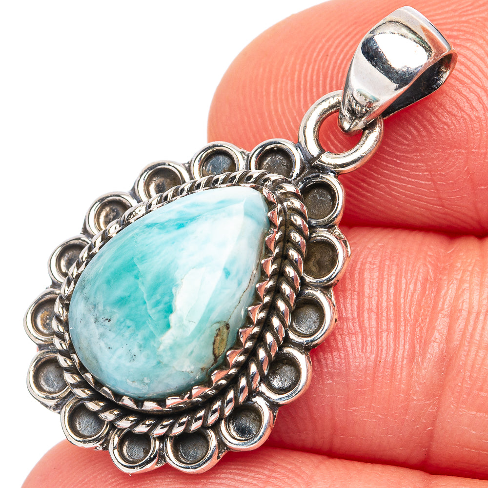 Rare Larimar Pendant 1 1/4" (.925 Sterling Silver)