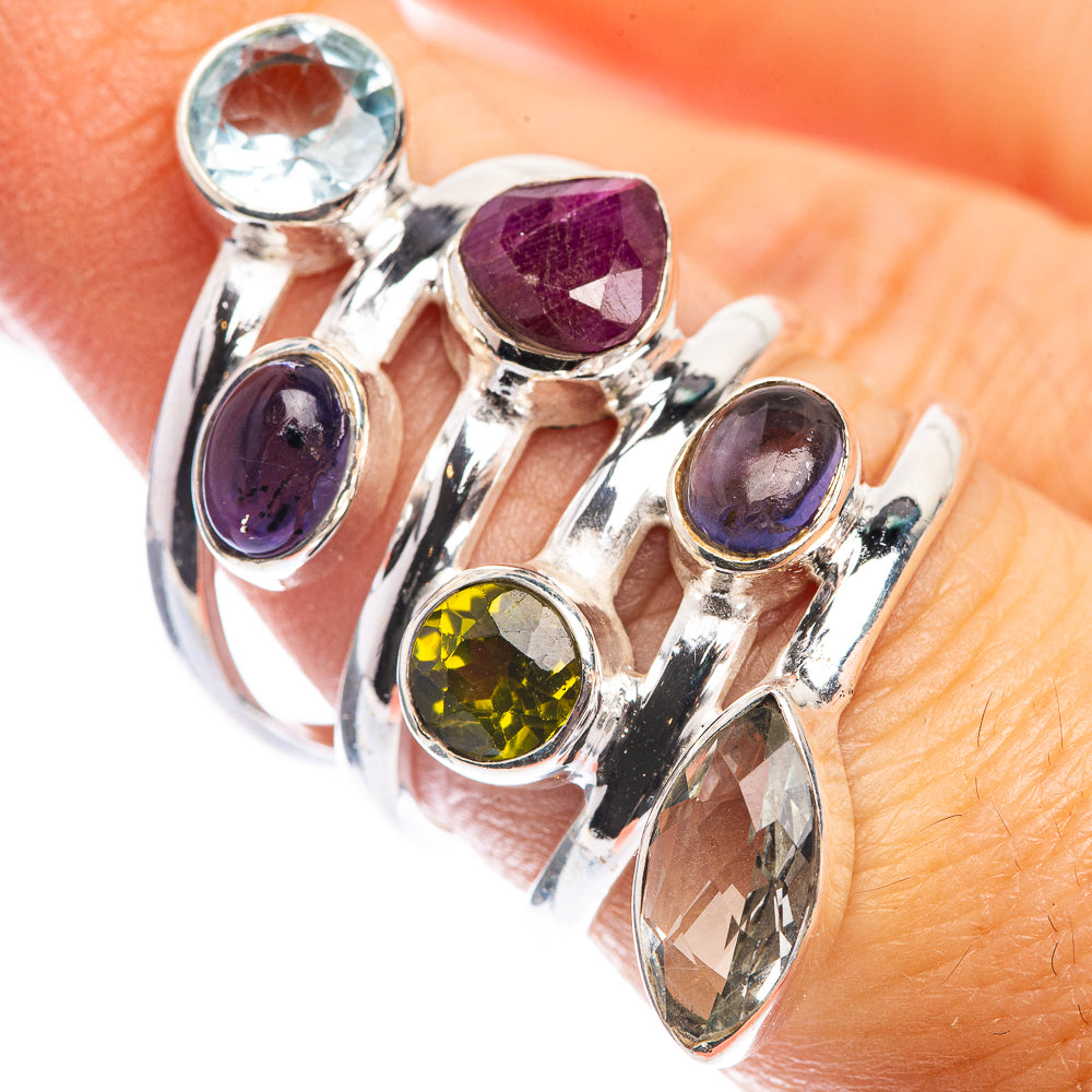 Large Blue Topaz, Tanzanite, Ruby, Peridot, Labradorite, White Quartz Ring Size 6.75 (925 Sterling Silver) RING143355