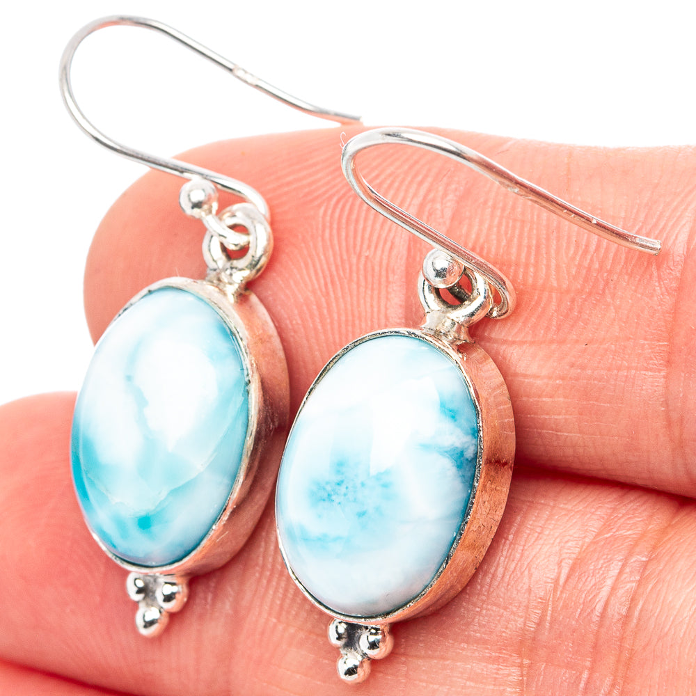 Rare Larimar Earrings 1 3/8" (.925 Sterling Silver)