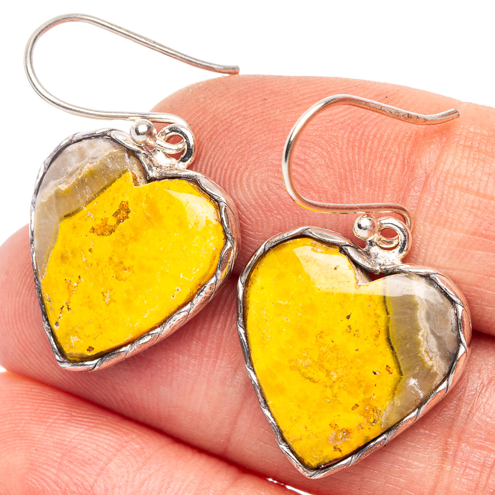 Bumble Bee Jasper Heart Earrings 1 1/4" (925 Sterling Silver) E2293