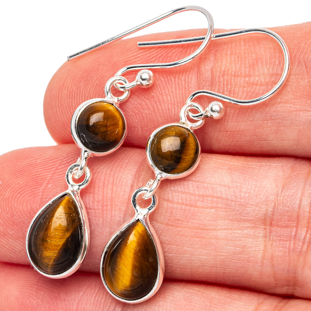 Tiger Eye Earrings 1 1/2" (925 Sterling Silver) E3043