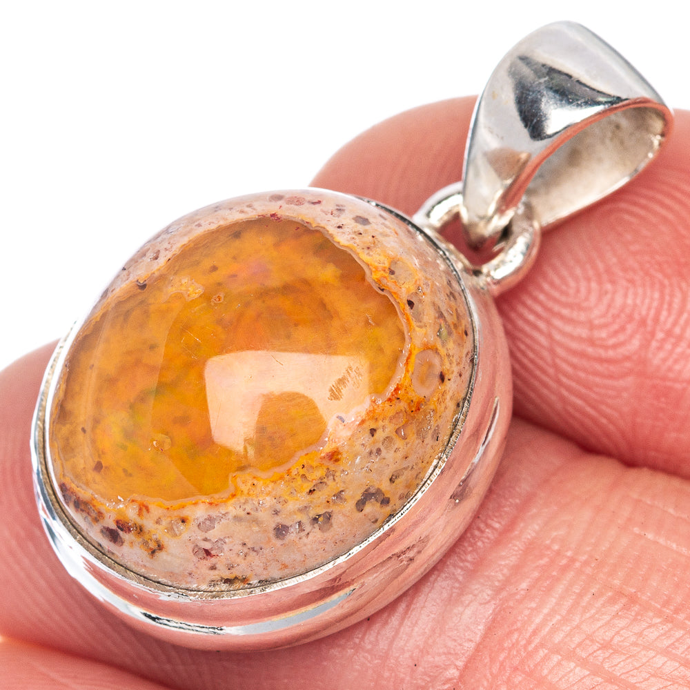 Rare Mexican Fire Opal Pendant 1 1/8" (925 Sterling Silver) P40833