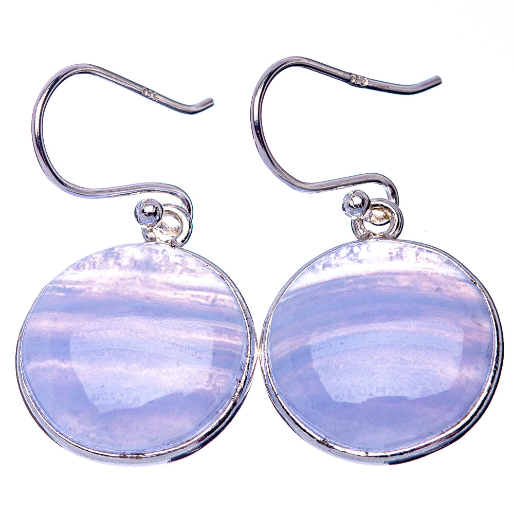 Blue Lace Agate 925 Sterling Silver Earrings 1 1/4" (925 Sterling Silver) E1453