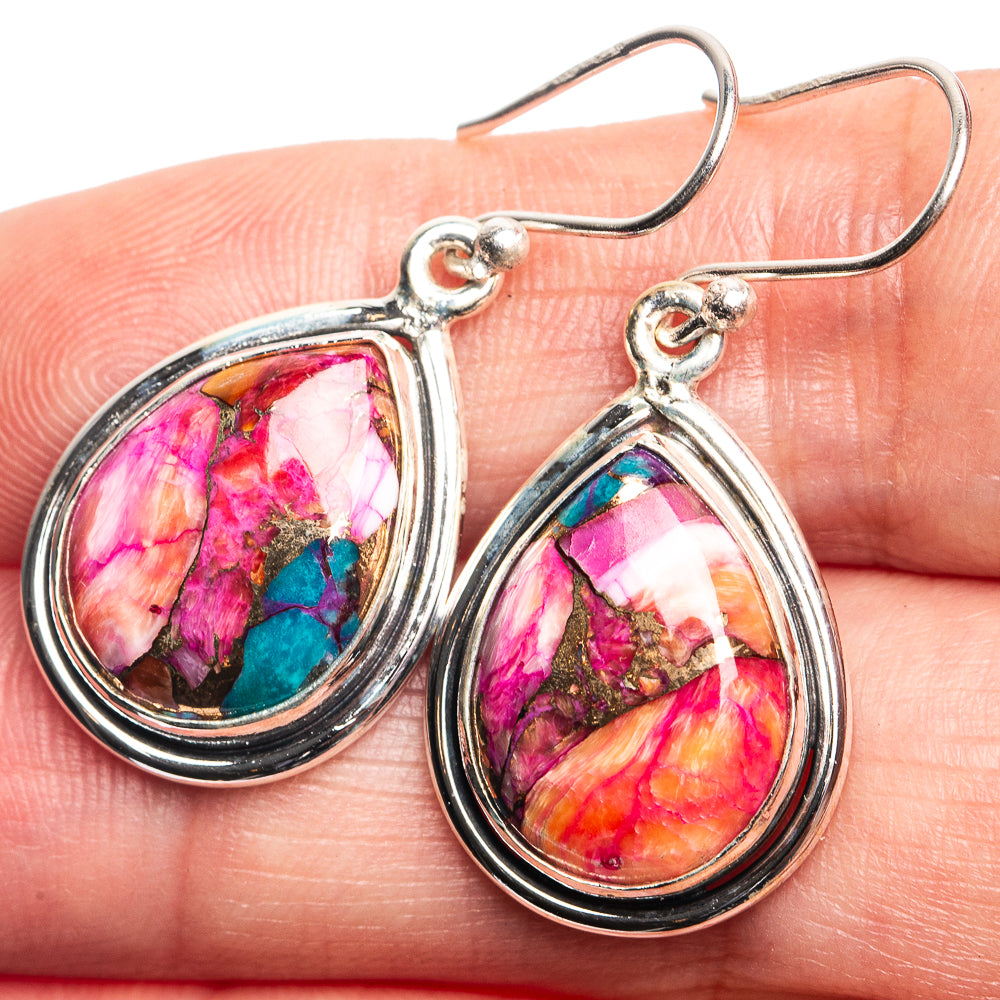 Kingman Pink Dahlia Turquoise Earrings 1 3/8" (925 Sterling Silver) E432776