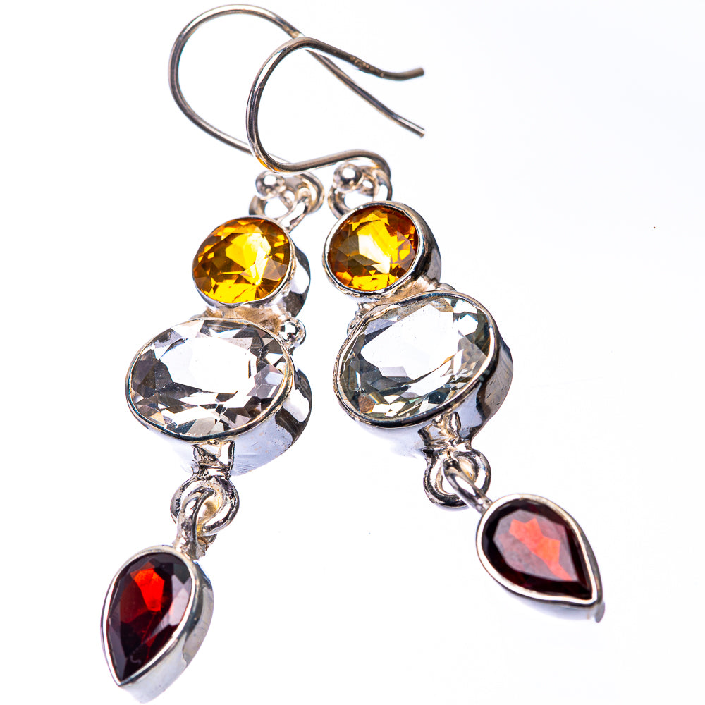 White Quartz, Garnet, Citrine Earrings 1 7/8" (925 Sterling Silver) E432240