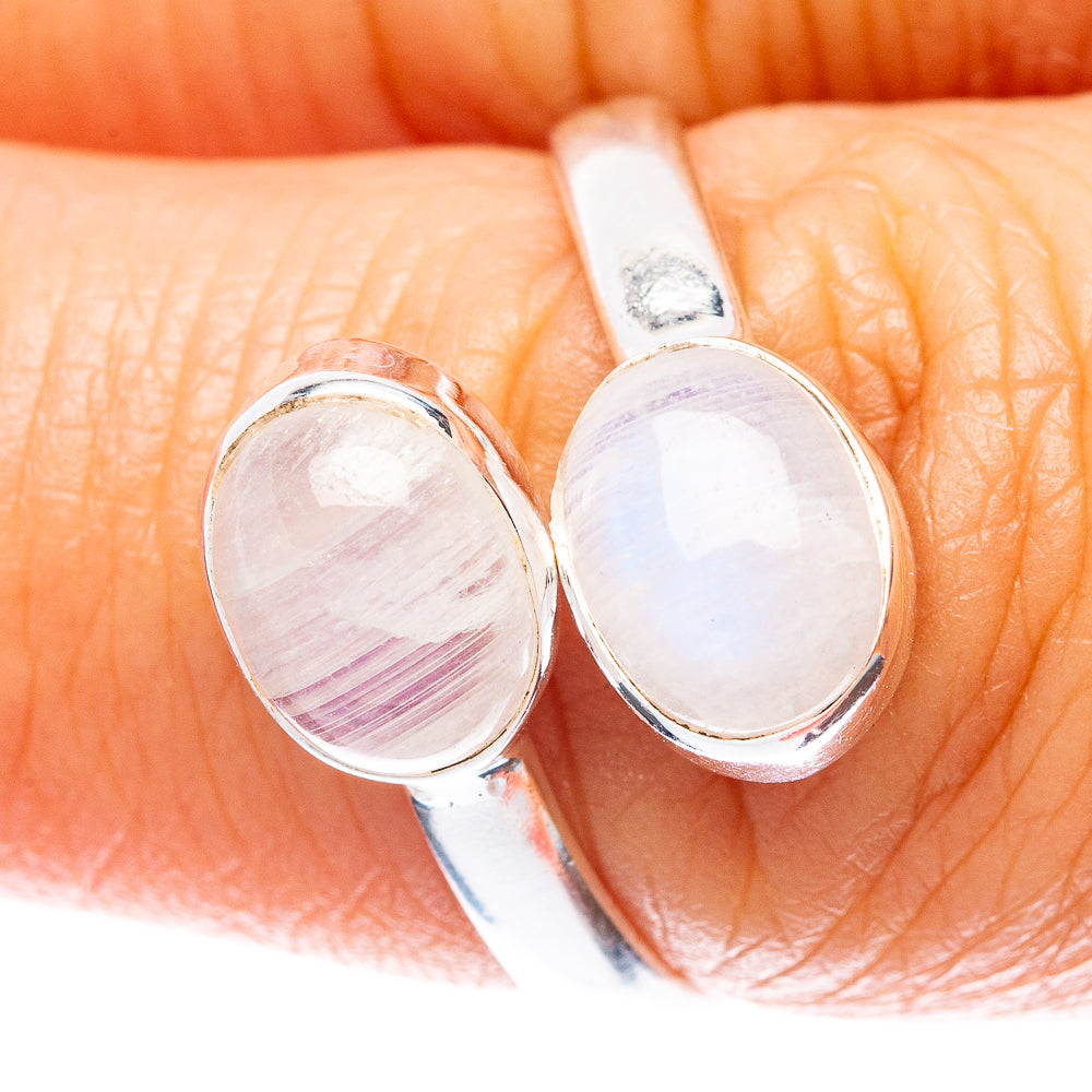 Rainbow Moonstone Dainty Ring Size 7 Adjustable (925 Sterling Silver) R5116