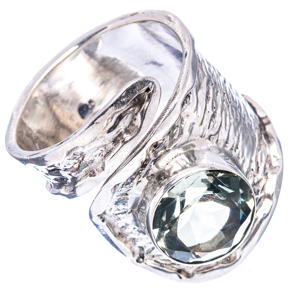 (Classic Series) Green Amethyst Ring Size 6 Adjustable (.925 Sterling Silver)