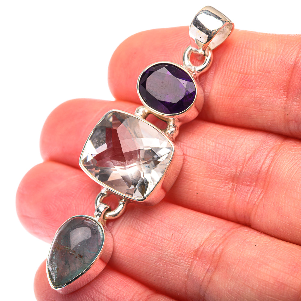 White Quartz, Amethyst, Blue Fluorite Pendant 2 1/8" (925 Sterling Silver) PD38504