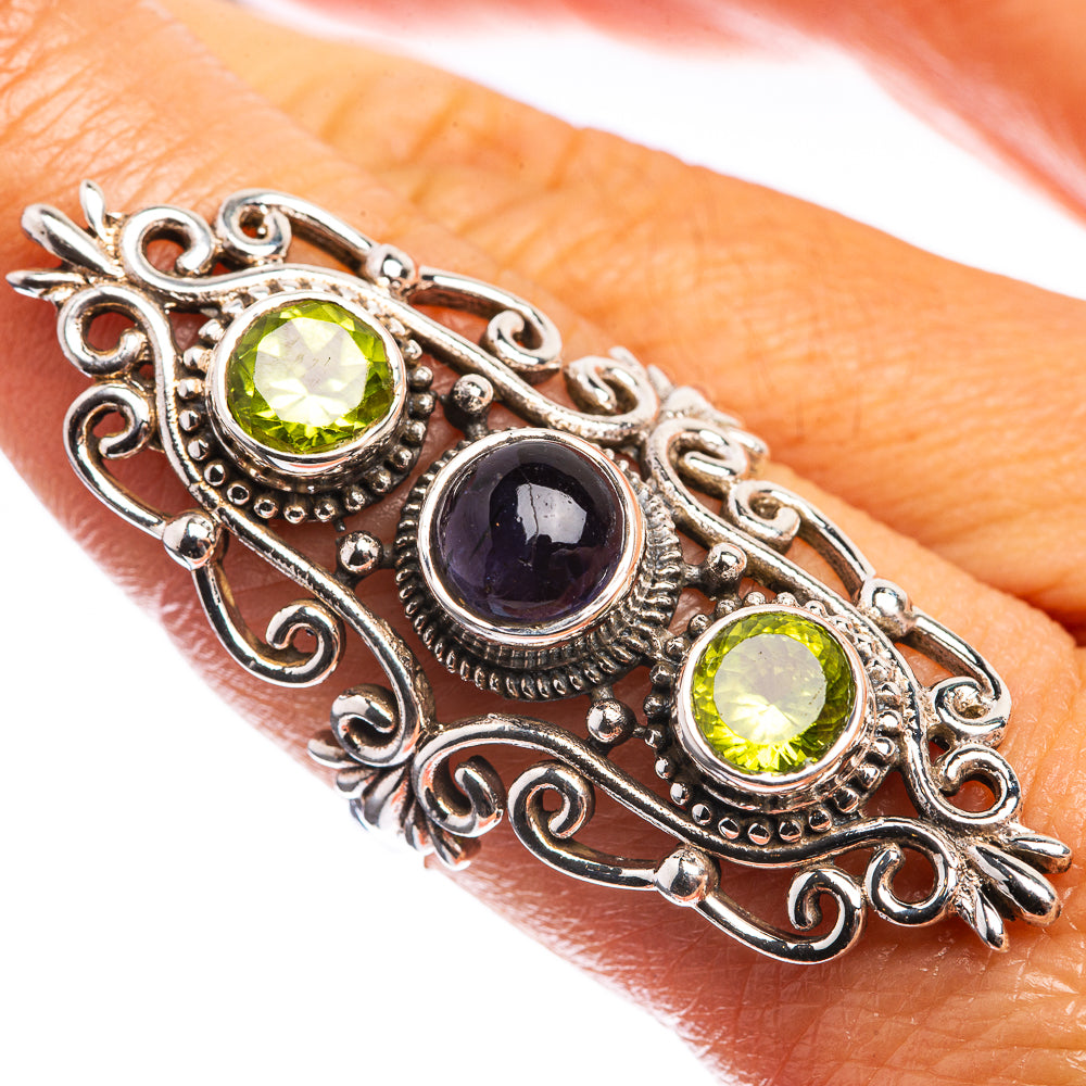 Large Tanzanite, Peridot 925 Sterling Silver Ring Size 8