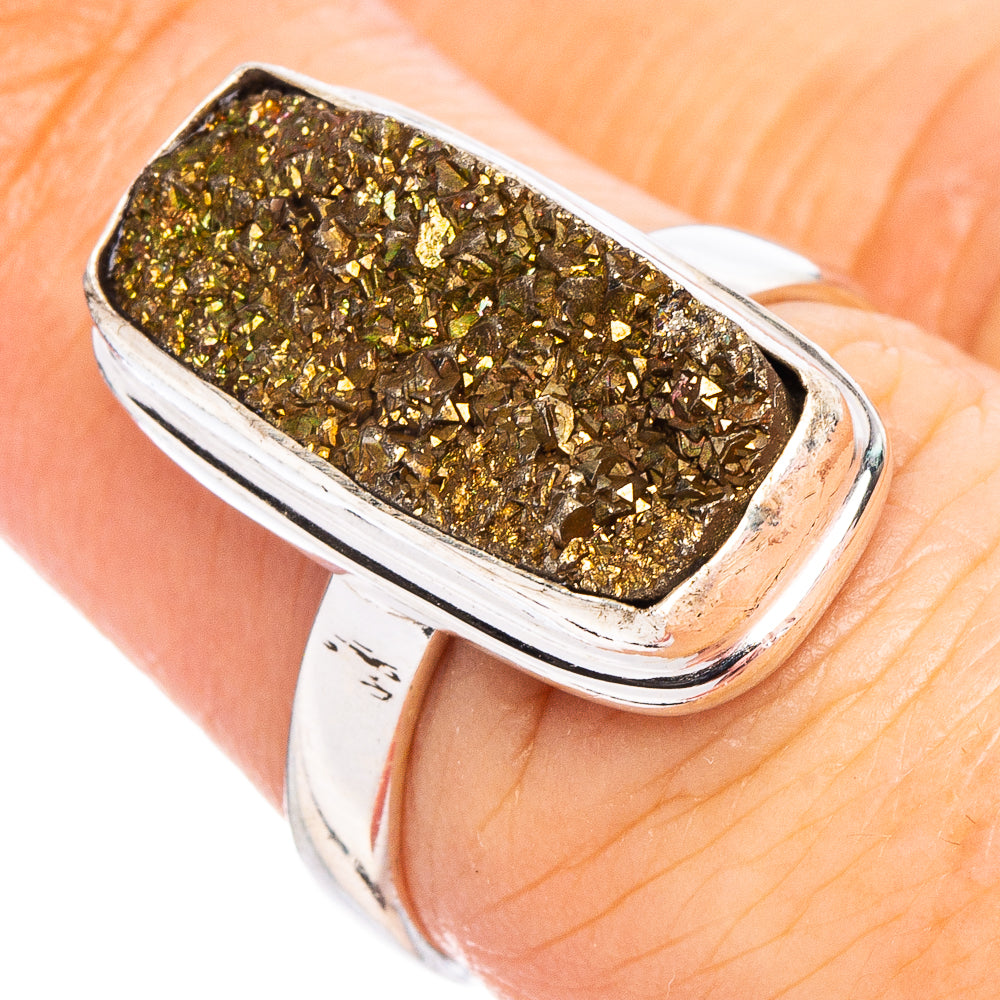 Spectropyrite Druzy Ring Size 6.75 (.925 Sterling Silver)
