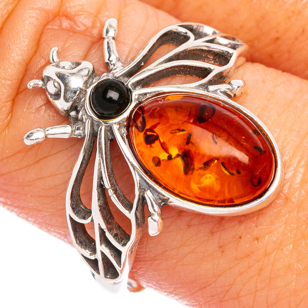 Baltic Amber Honey Bee Ring Size 9.5 (.925 Sterling Silver)