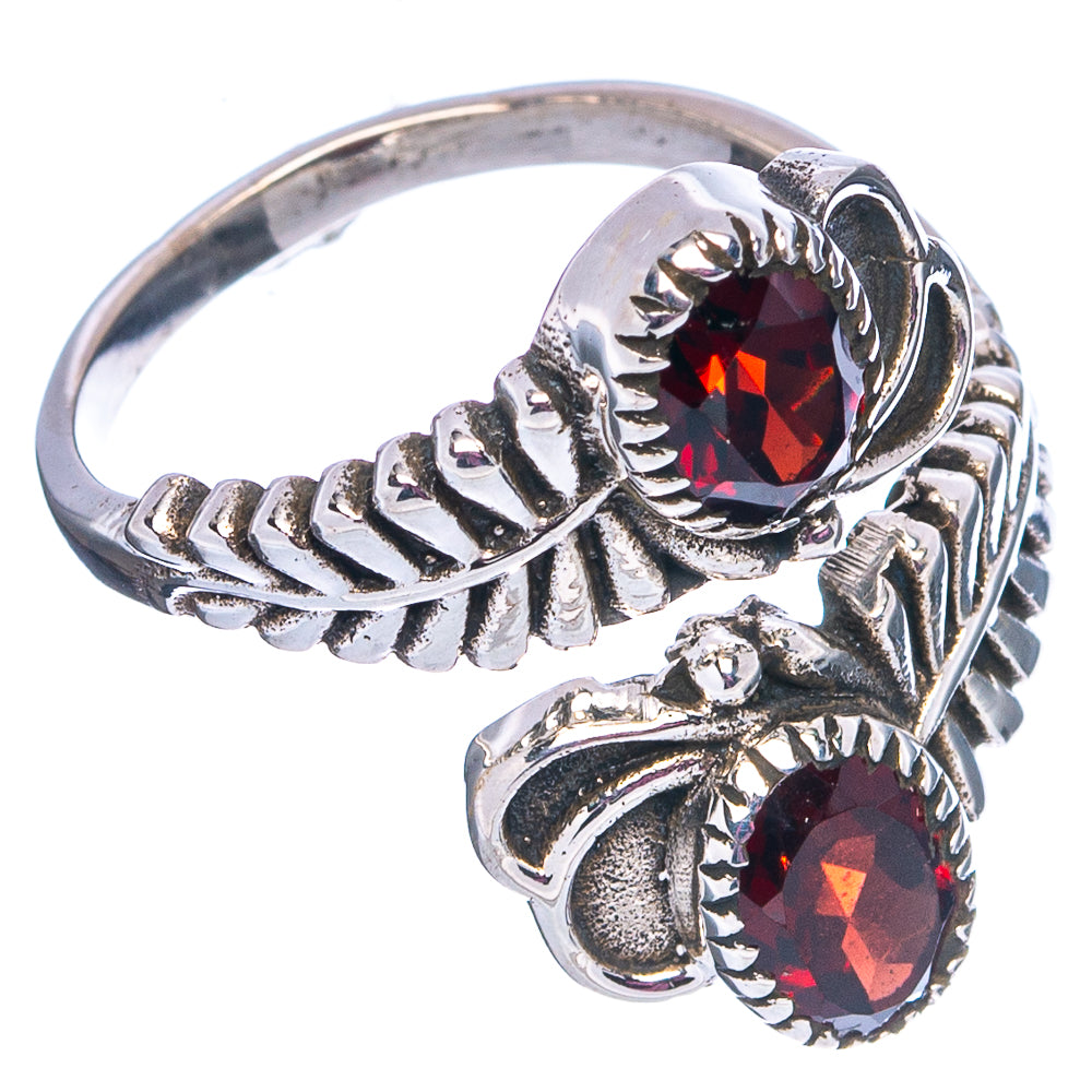 Faceted Garnet Ring Size 7 Adjustable (.925 Sterling Silver)