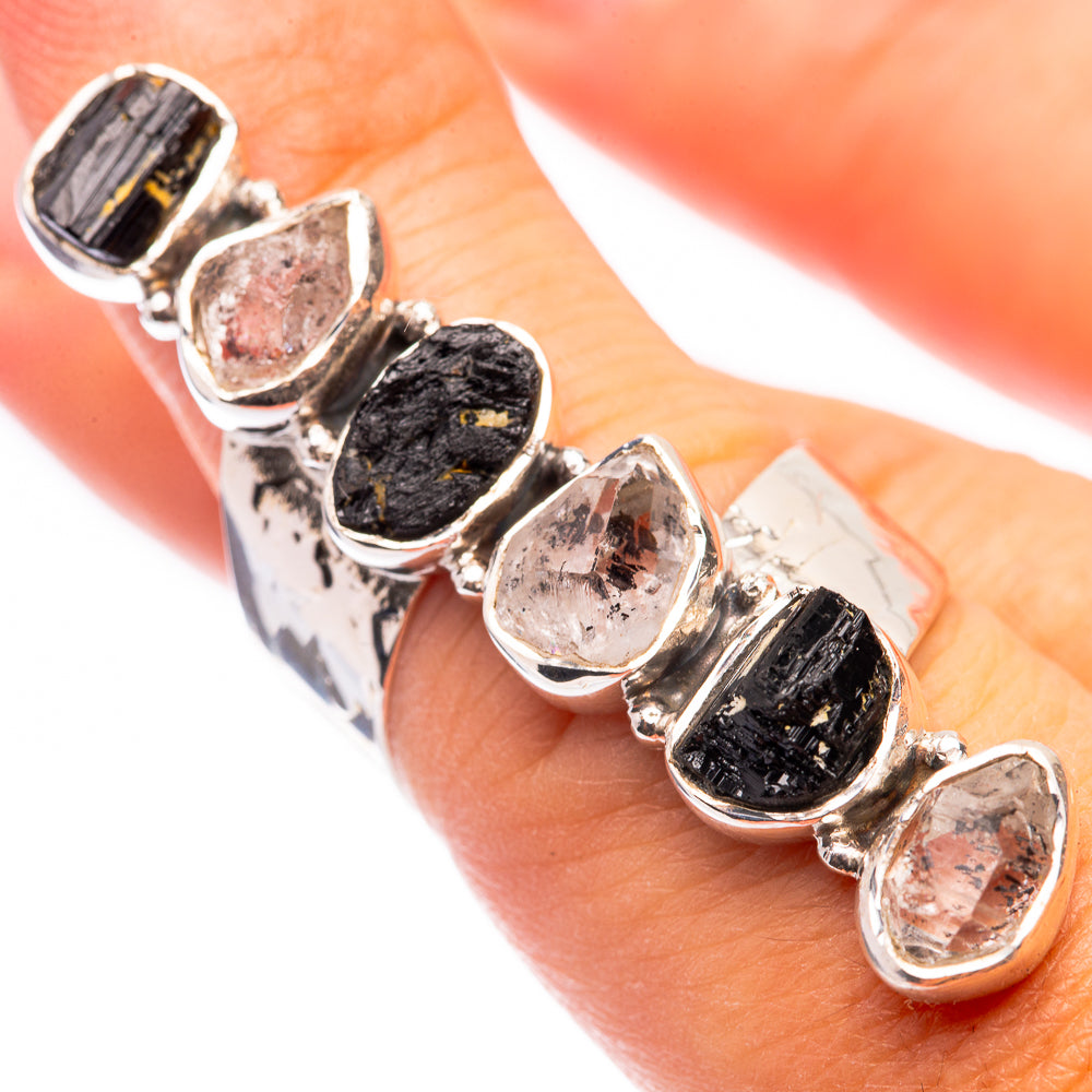 Signature Black Tourmaline, Herkimer Diamond Ring Size 7 (925 Sterling Silver) R141696