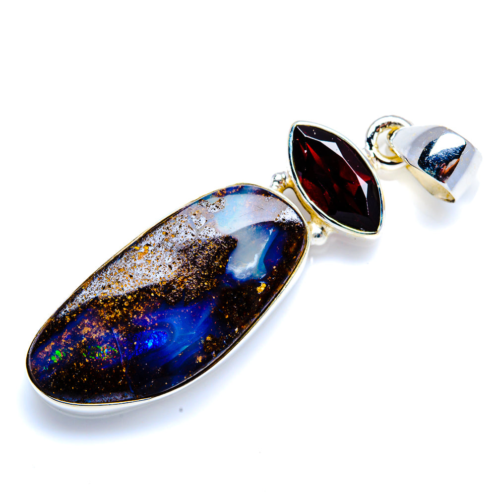 Boulder Opal, Garnet 925 Sterling Silver Pendant 1 7/8" (925 Sterling Silver) PD38377