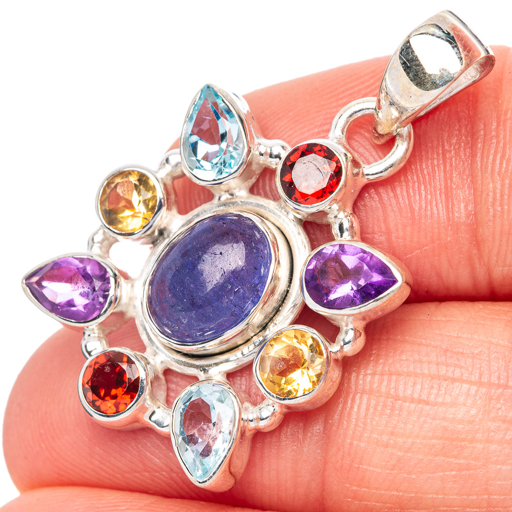 Rare Tanzanite, Amethyst, Garnet, Blue Topaz, Citrine Pendant 1 3/8" (925 Sterling Silver) P42811