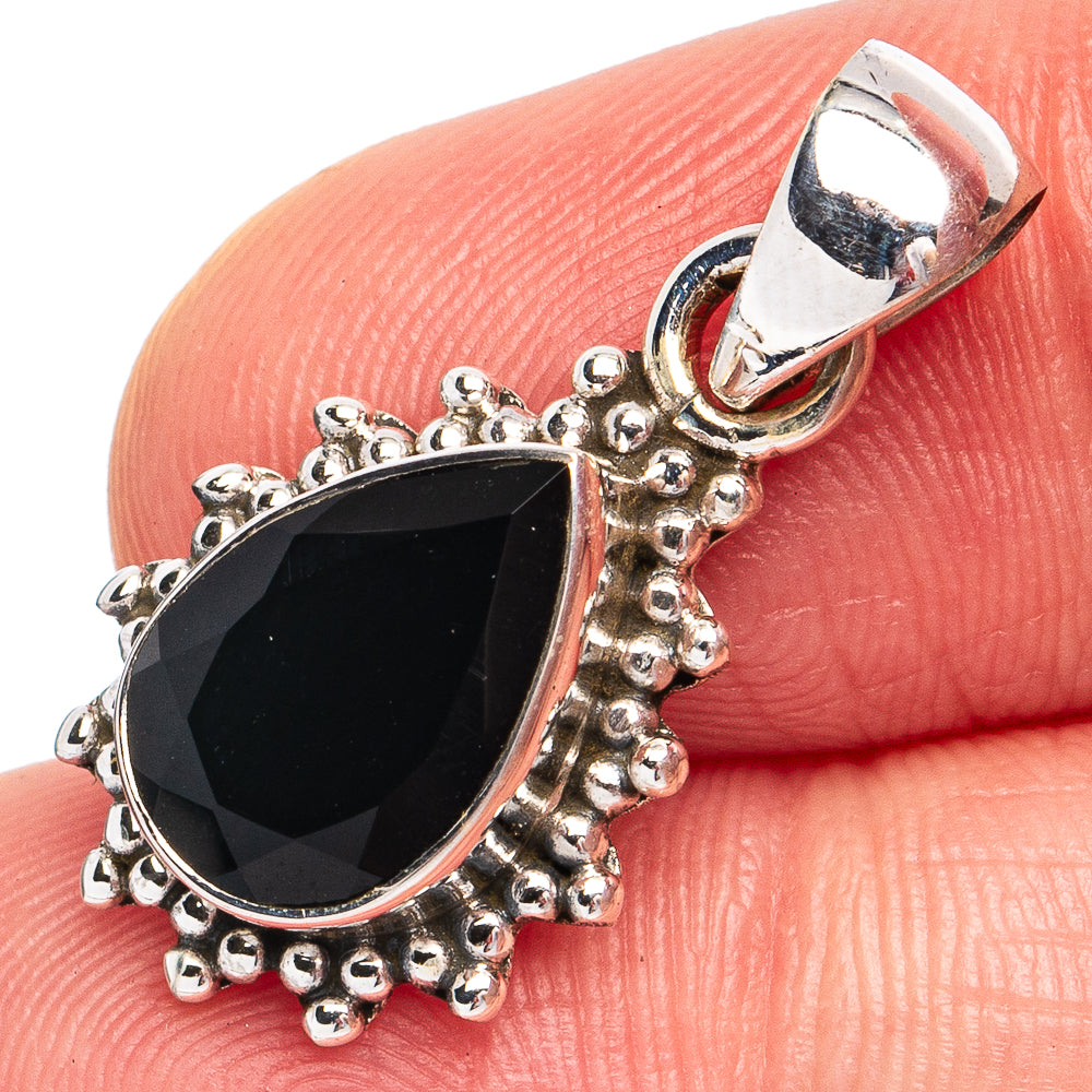 Dainty Black Onyx Pendant 1 1/8" (925 Sterling Silver) P45255