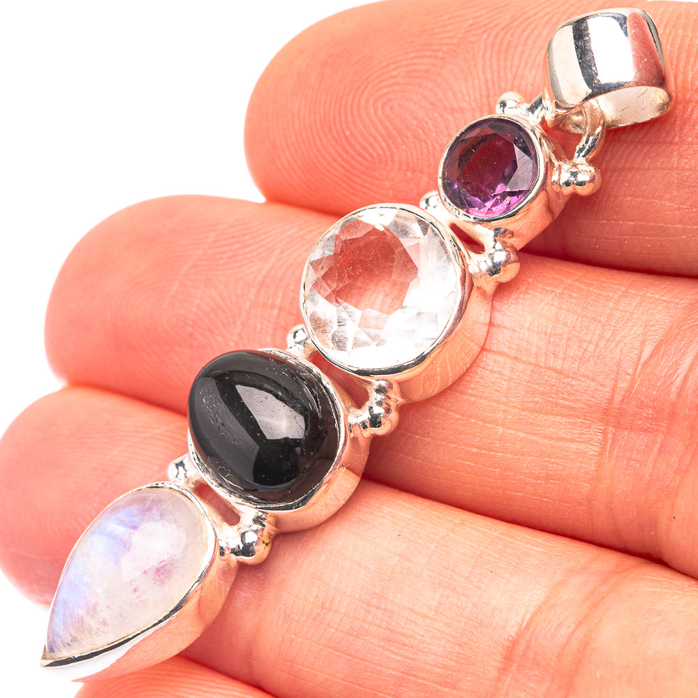 Rainbow Moonstone, Star Diopside, White Quartz, Amethyst 925 Sterling Silver Pendant 2" (925 Sterling Silver) PD38672