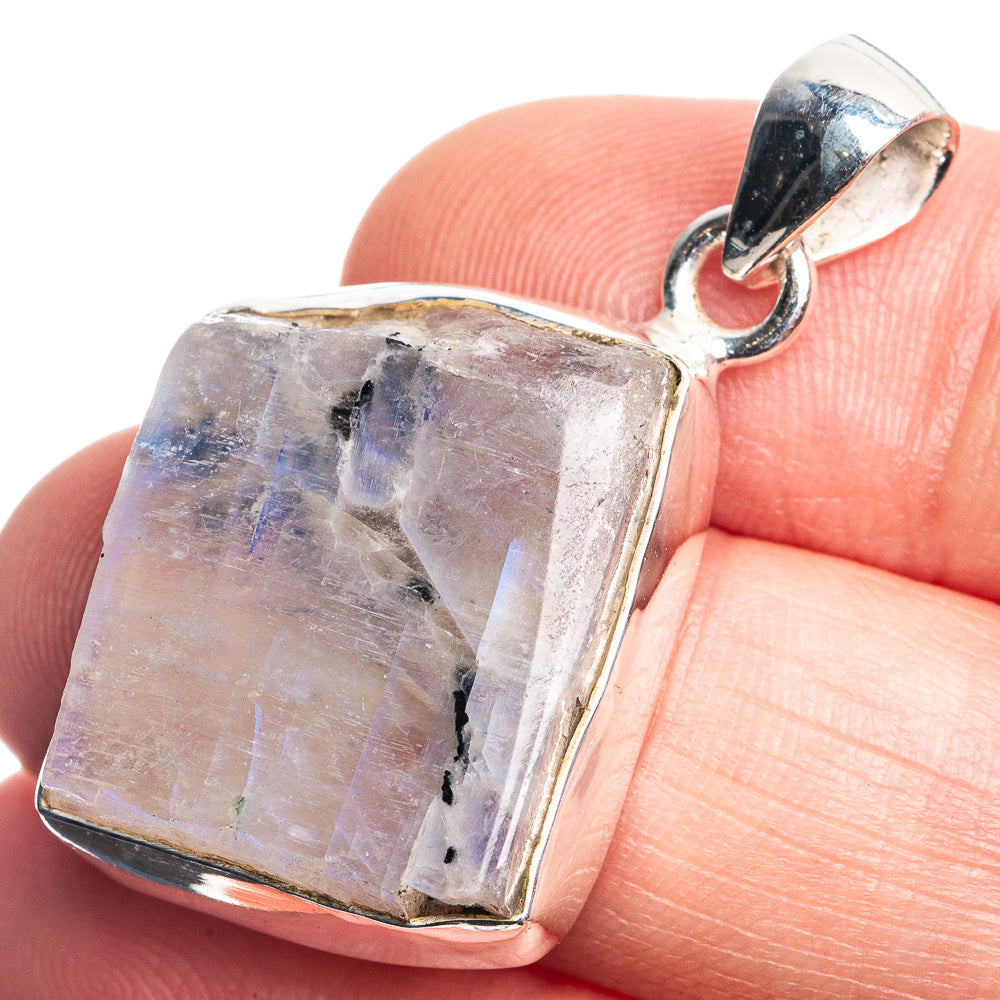 Raw Rainbow Moonstone Pendant 1 1/2" (925 Sterling Silver) P39102