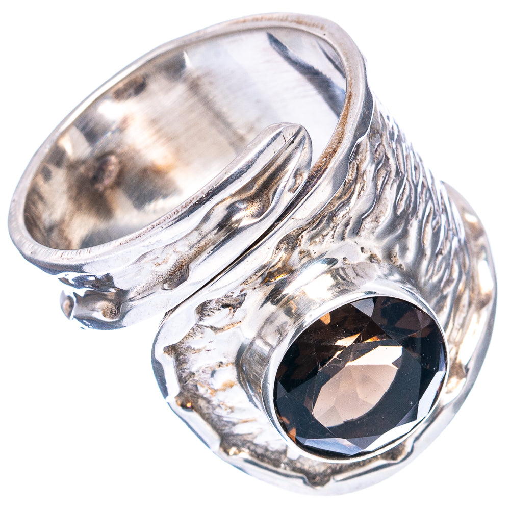(Classic Series) Smoky Quartz Ring Size 7 Adjustable (.925 Sterling Silver)