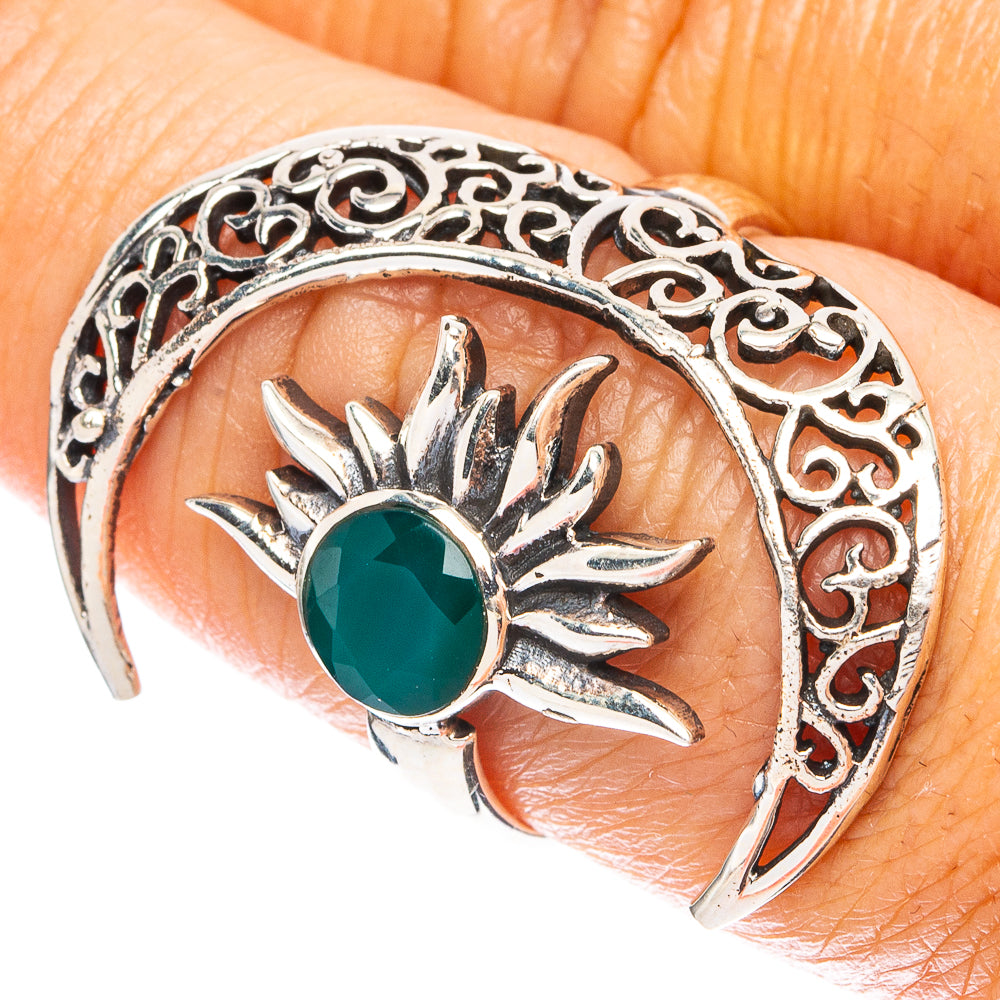 Green Onyx Moon Sun Dainty Ring Size 7 Adjustable (925 Sterling Silver) R5245