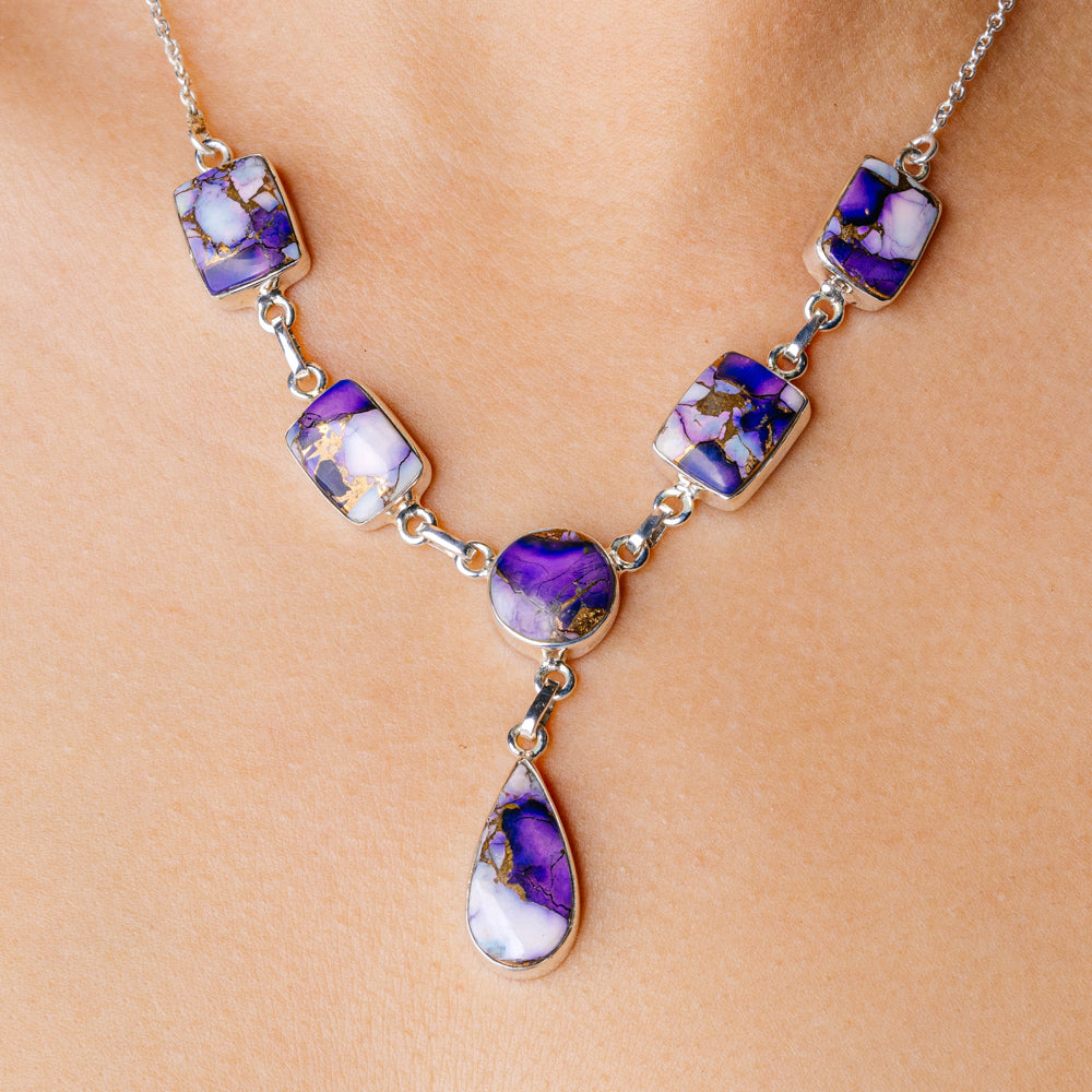 Purple Dahlia Mohave Turquoise Necklace 19 to 20 5/8" (.925 Sterling Silver)