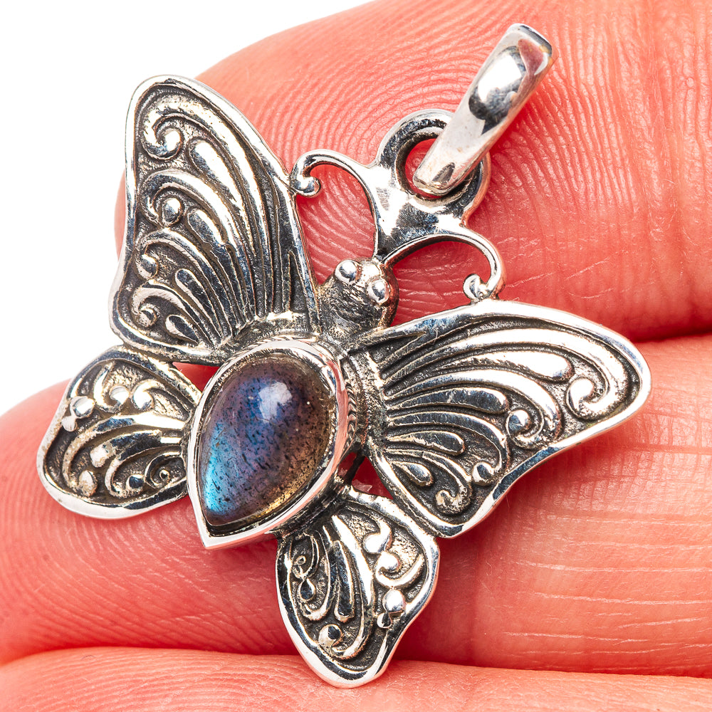Labradorite Butterfly Pendant 1 1/8" (.925 Sterling Silver)