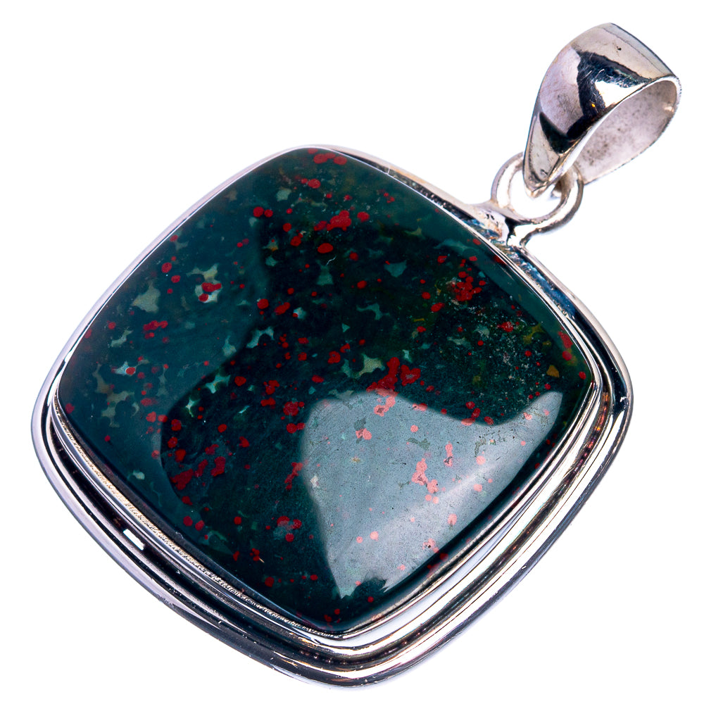 Bloodstone 925 Sterling Silver Pendant 1 1/2"