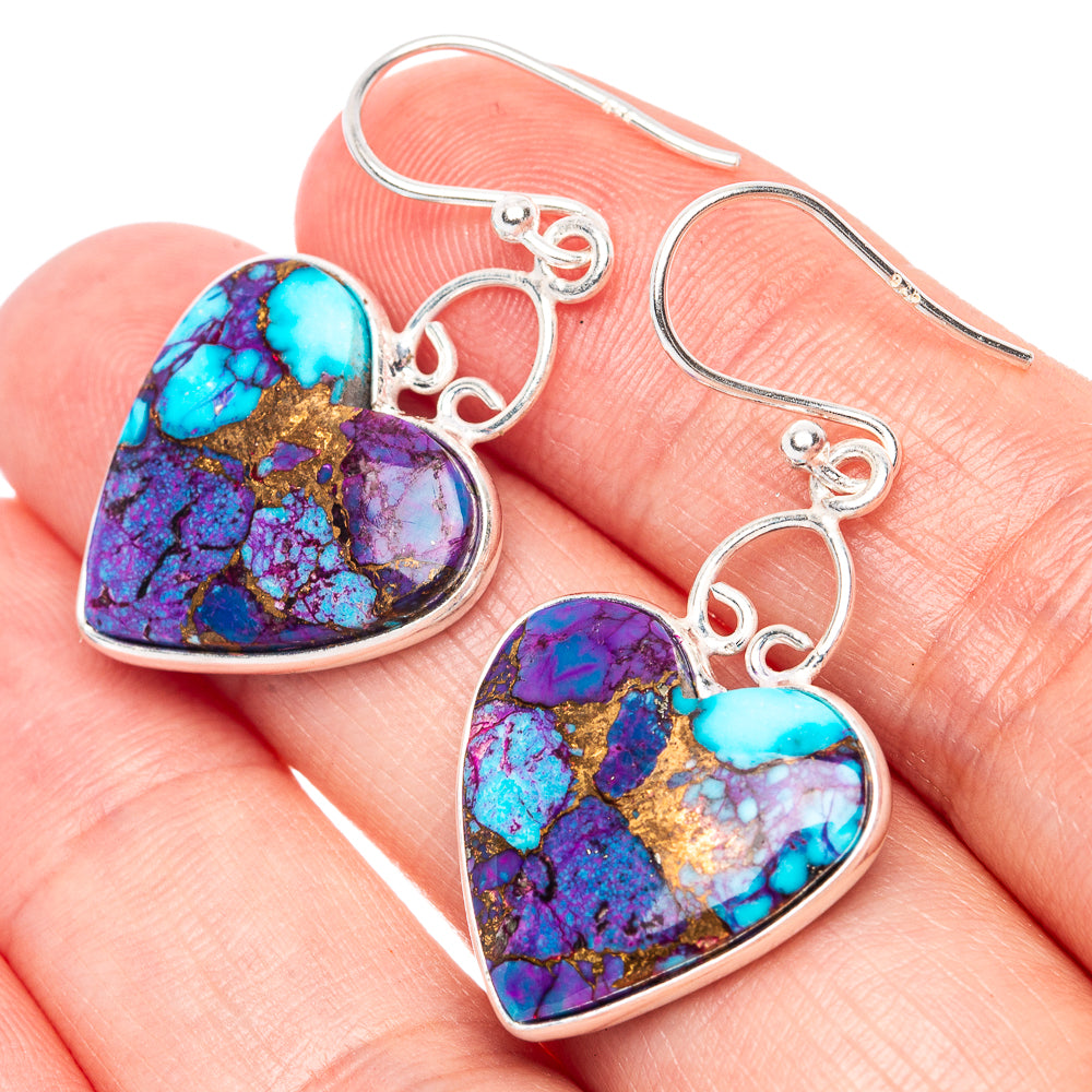 Purple Copper Composite Turquoise Heart Earrings 1 1/2" (925 Sterling Silver) E1277
