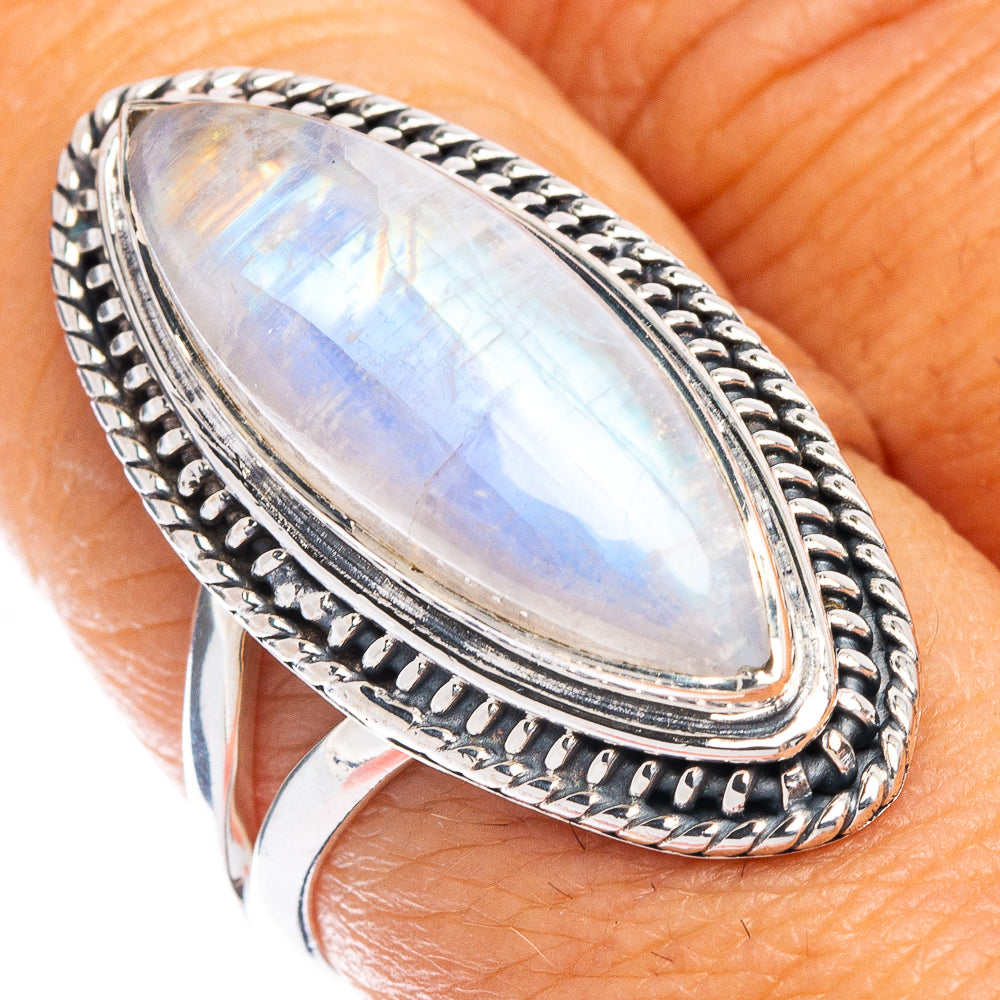 Rainbow Moonstone Ring Size 7.75 (925 Sterling Silver) R7064