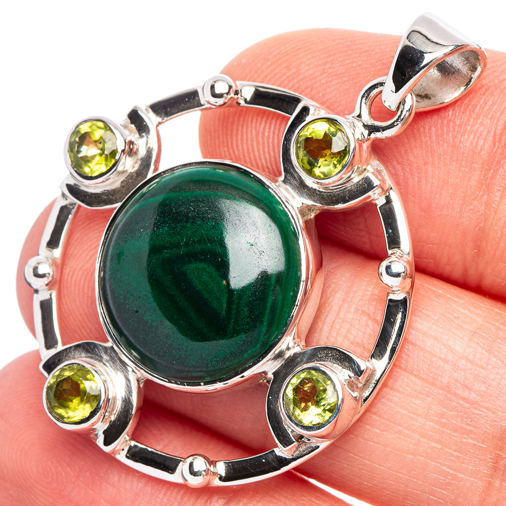 Malachite, Peridot 925 Sterling Silver Premium Pendants 1 1/2" (925 Sterling Silver) P43697