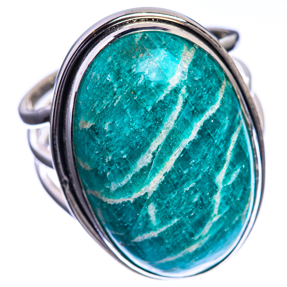 Large Amazonite 925 Sterling Silver Ring Size 10.75